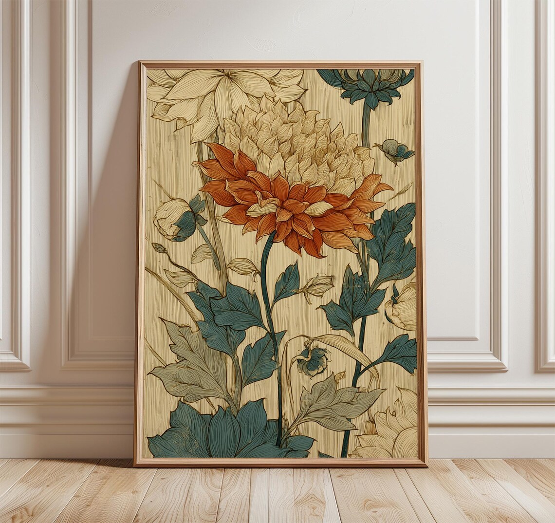 Vintage Floral Poster, Chrysanthemum Illustration