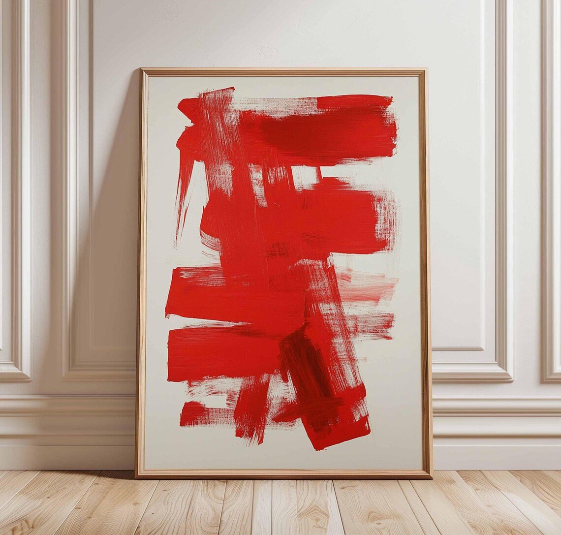 Abstract Red Brushstroke Art Print, Modern Minimalist