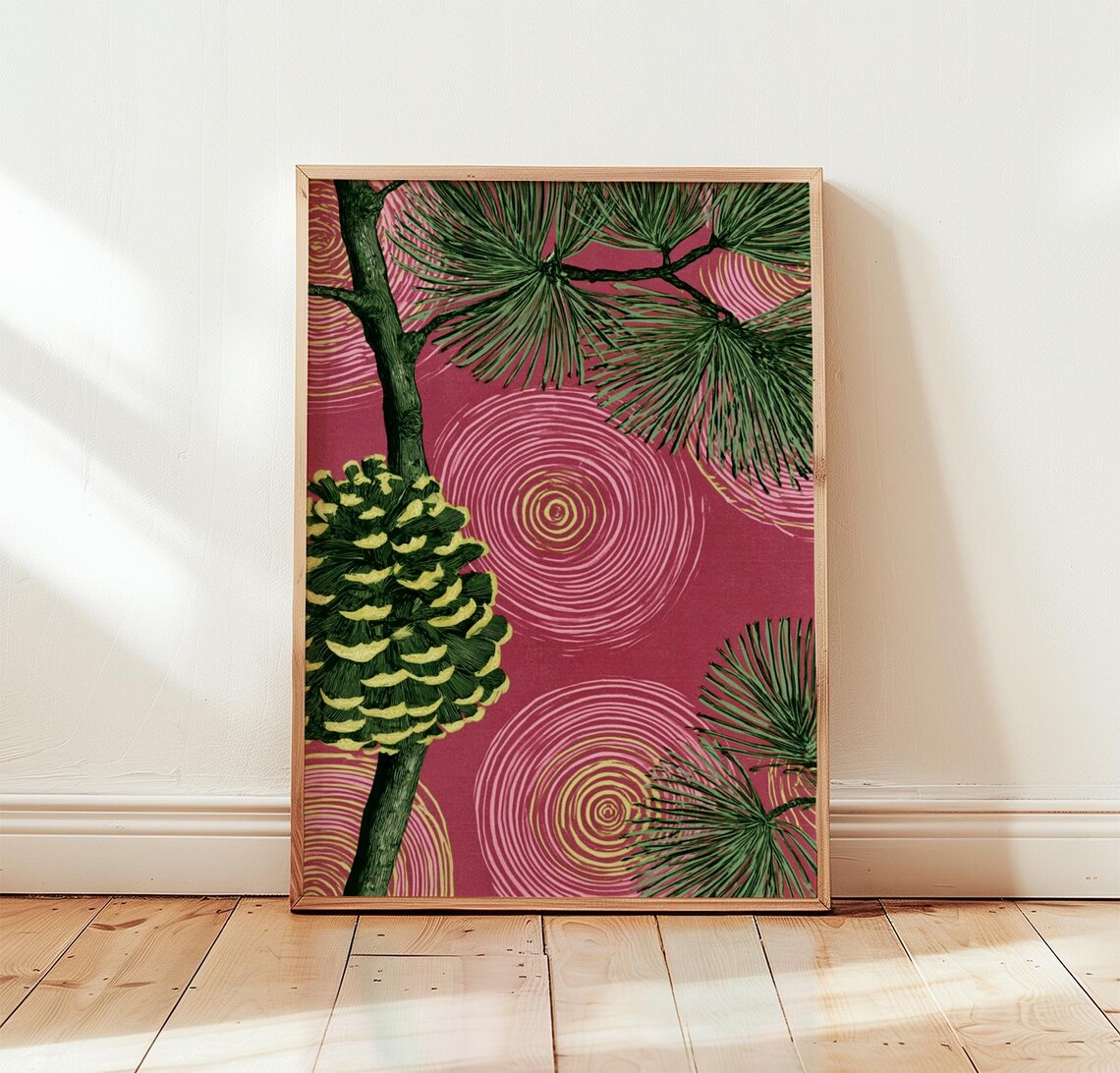 Pinecone Botanical Poster, Woodland Nature Art Print