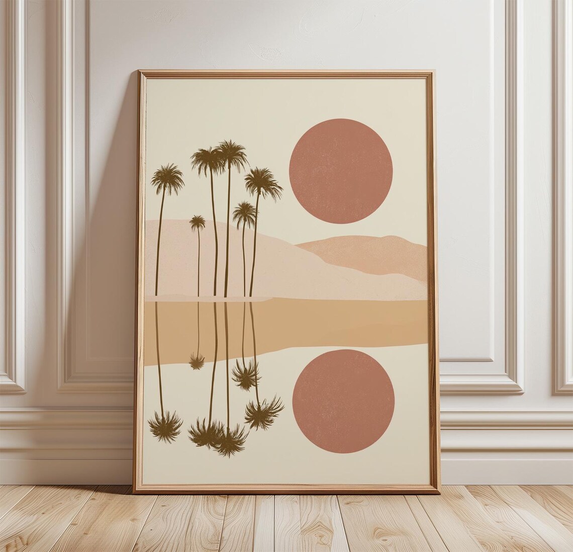 Desert Palm Sunset Poster, Minimalist Oasis