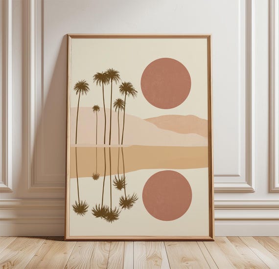 Desert Palm Sunset Poster, Minimalist Oasis