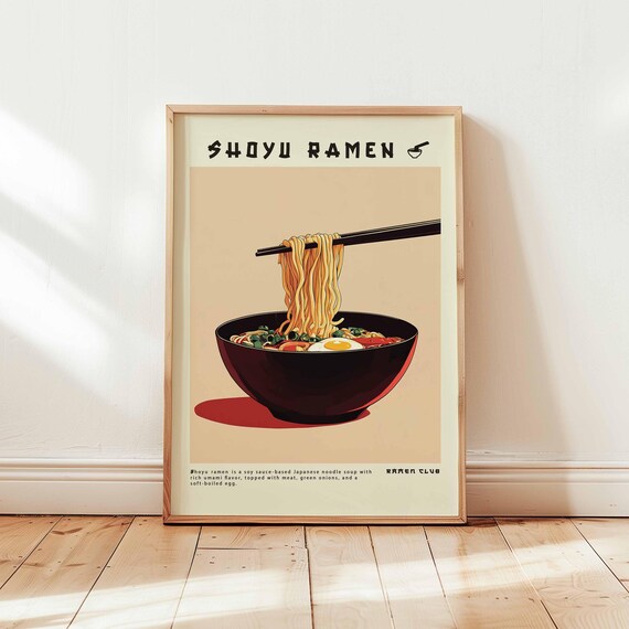 Shoyu Ramen Minimal Tan Pull Noodles Dark Bowl Ramen Club Poster