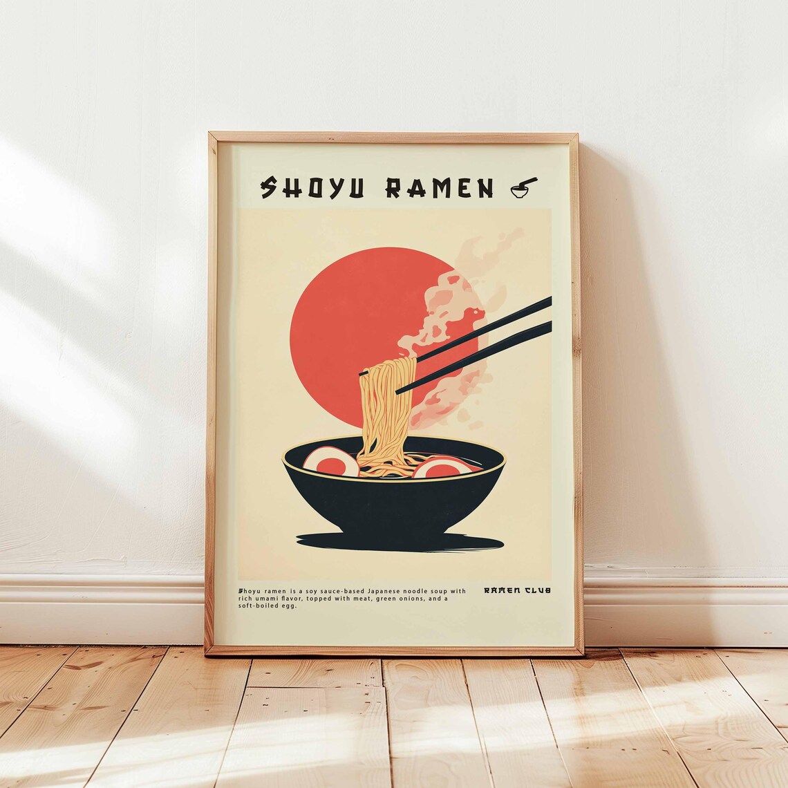 Shoyu Ramen Bowl Chopsticks Red Sun Retro Japanese Food Poster