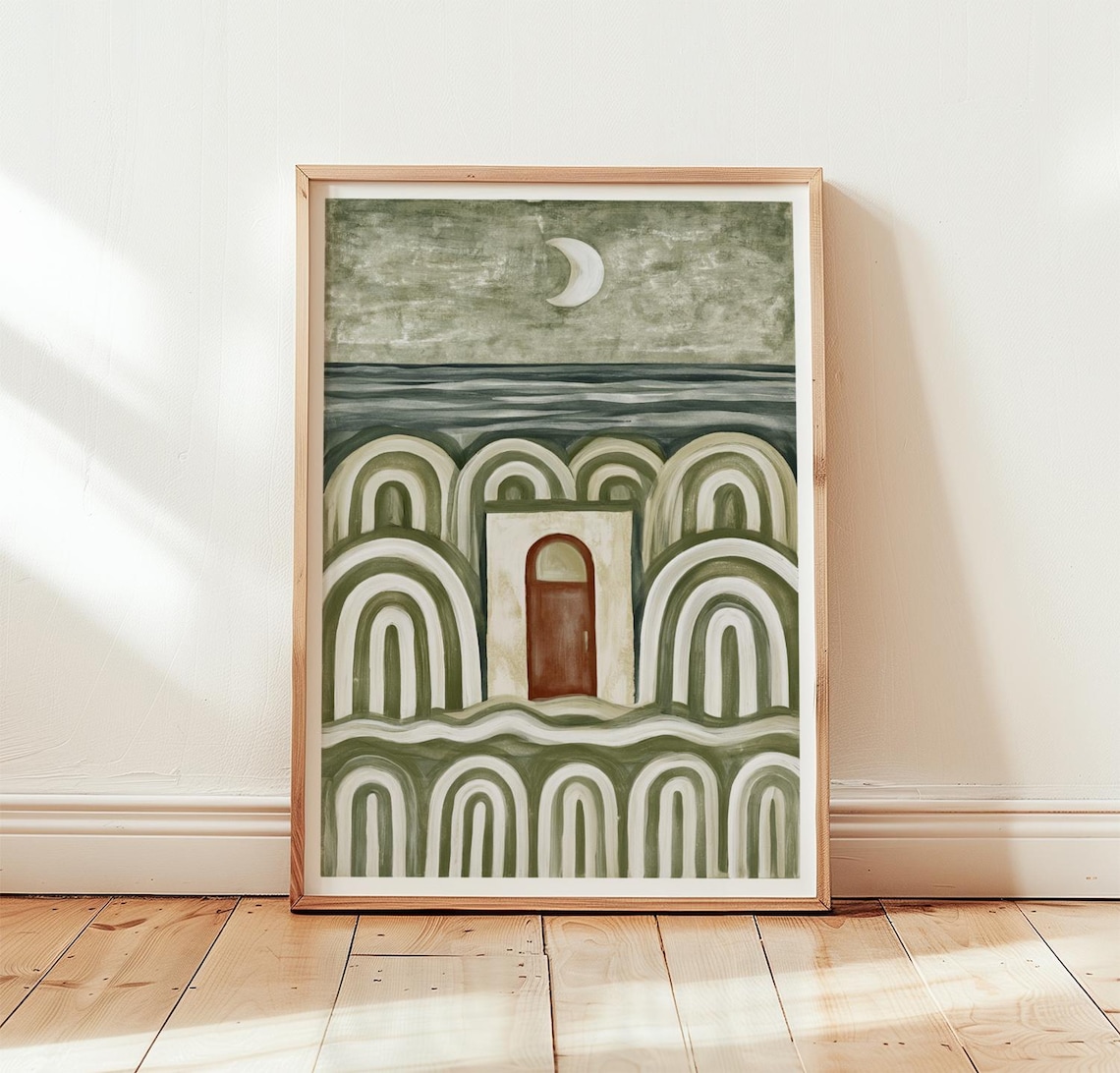 Green Coastal Landscape, Minimal Abstract Poster Print