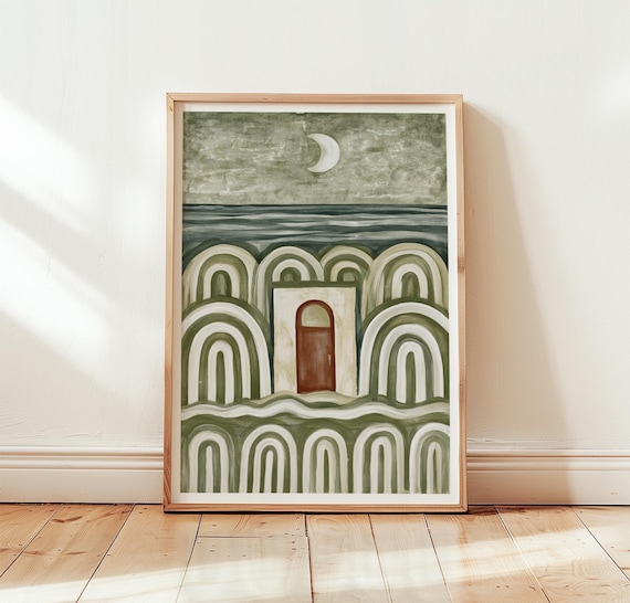 Green Coastal Landscape, Minimal Abstract Poster Print