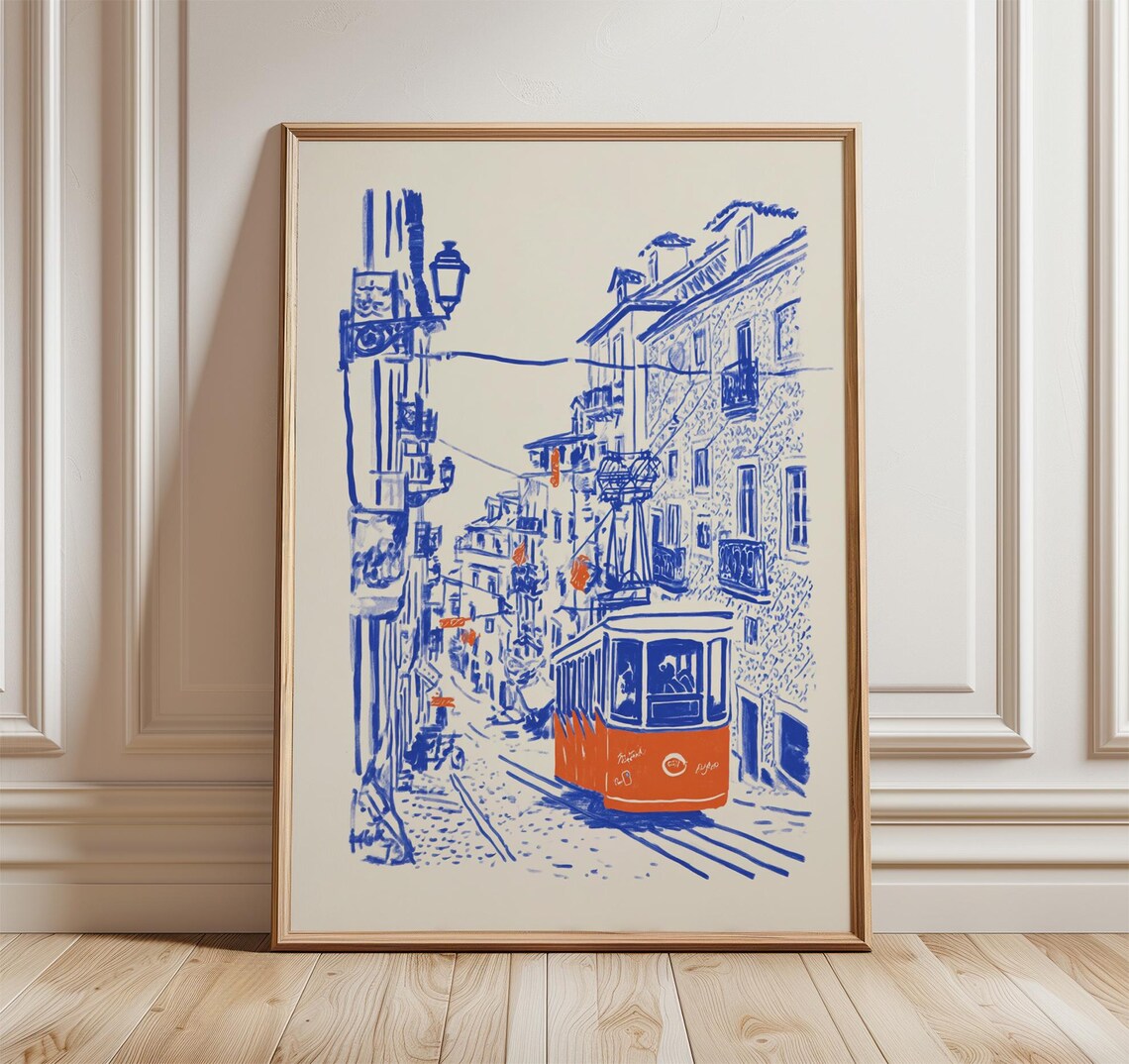 Lisbon Tram Travel Poster, Urban Illustration