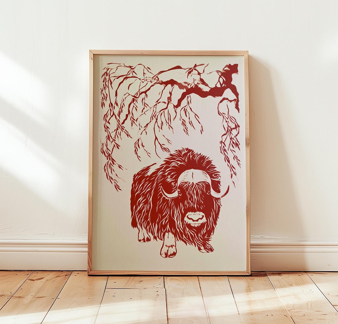 Musk Ox Neutral Wildlife Art Print