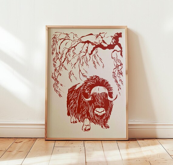 Musk Ox Neutral Wildlife Art Print