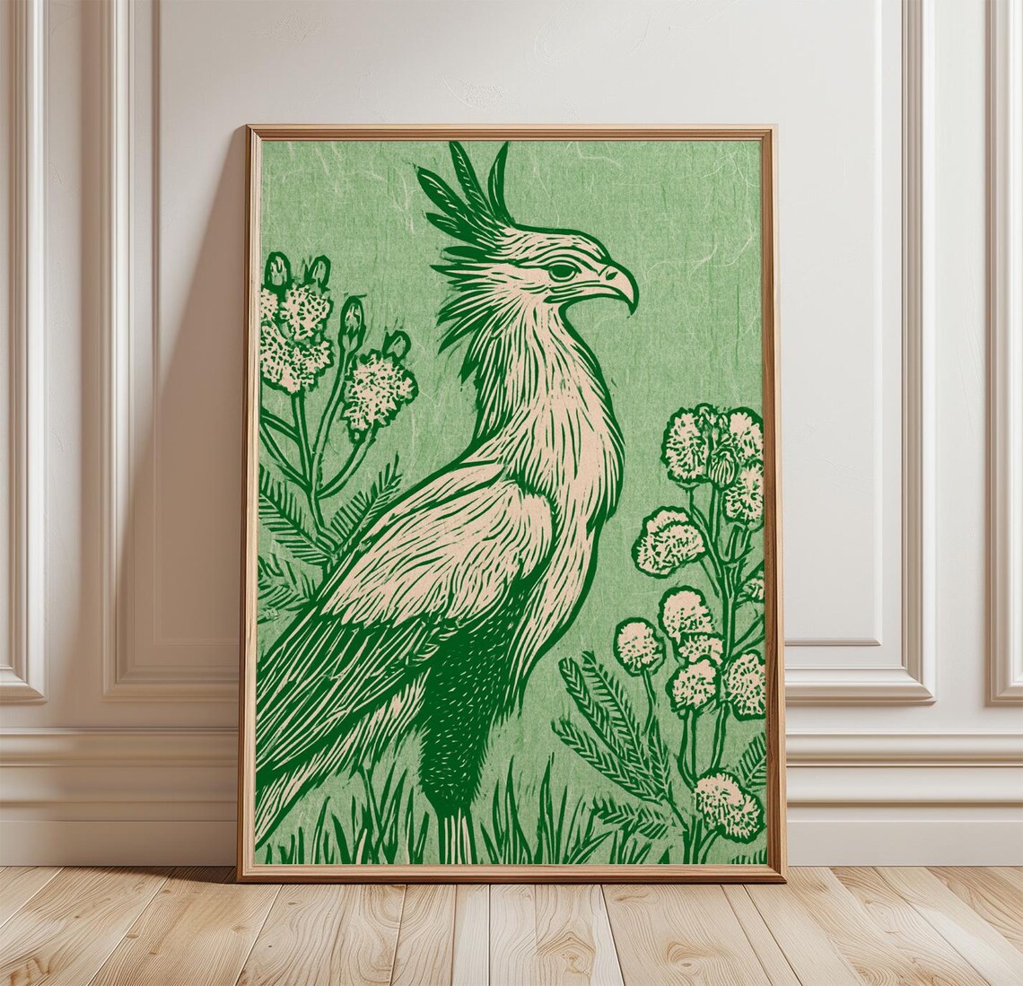 Secretary Bird Botanical Wildlife Art Print