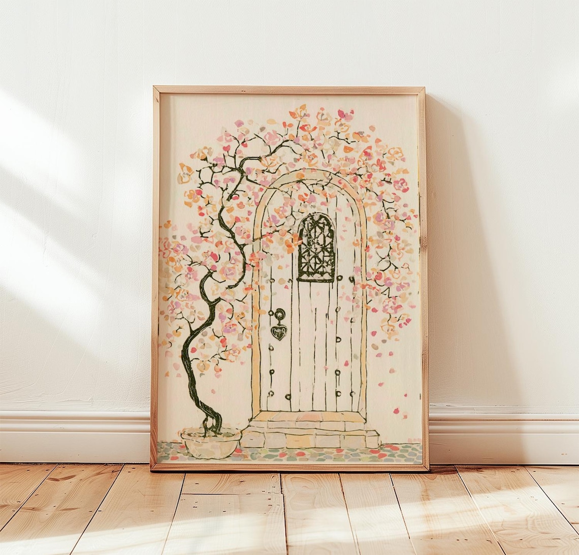 Pink Bougainvillea, Mediterranean Doorway Art Print