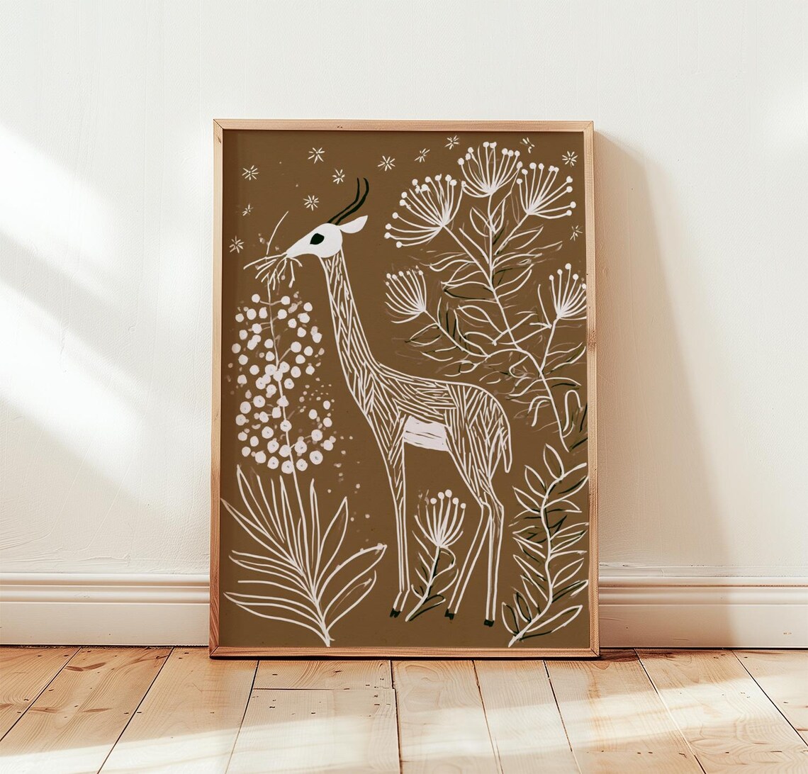 Antelope Botanical Folk Art Animal Print