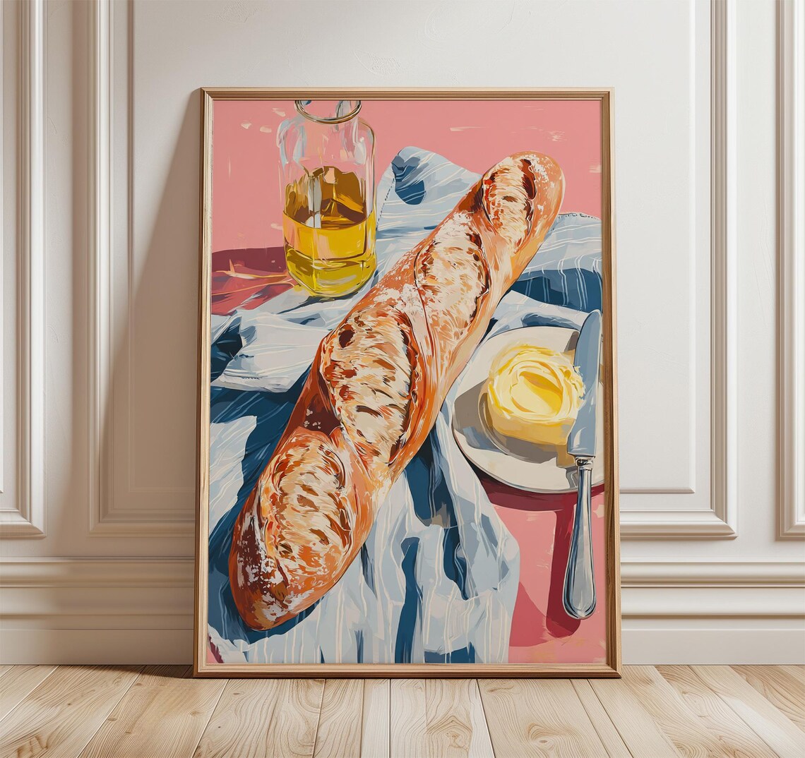 Baguette And Butter French Still Life Painting Kitchen Art Poster