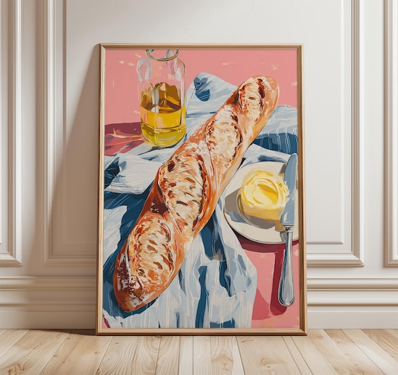 Baguette And Butter French Still Life Painting Kitchen Art Poster