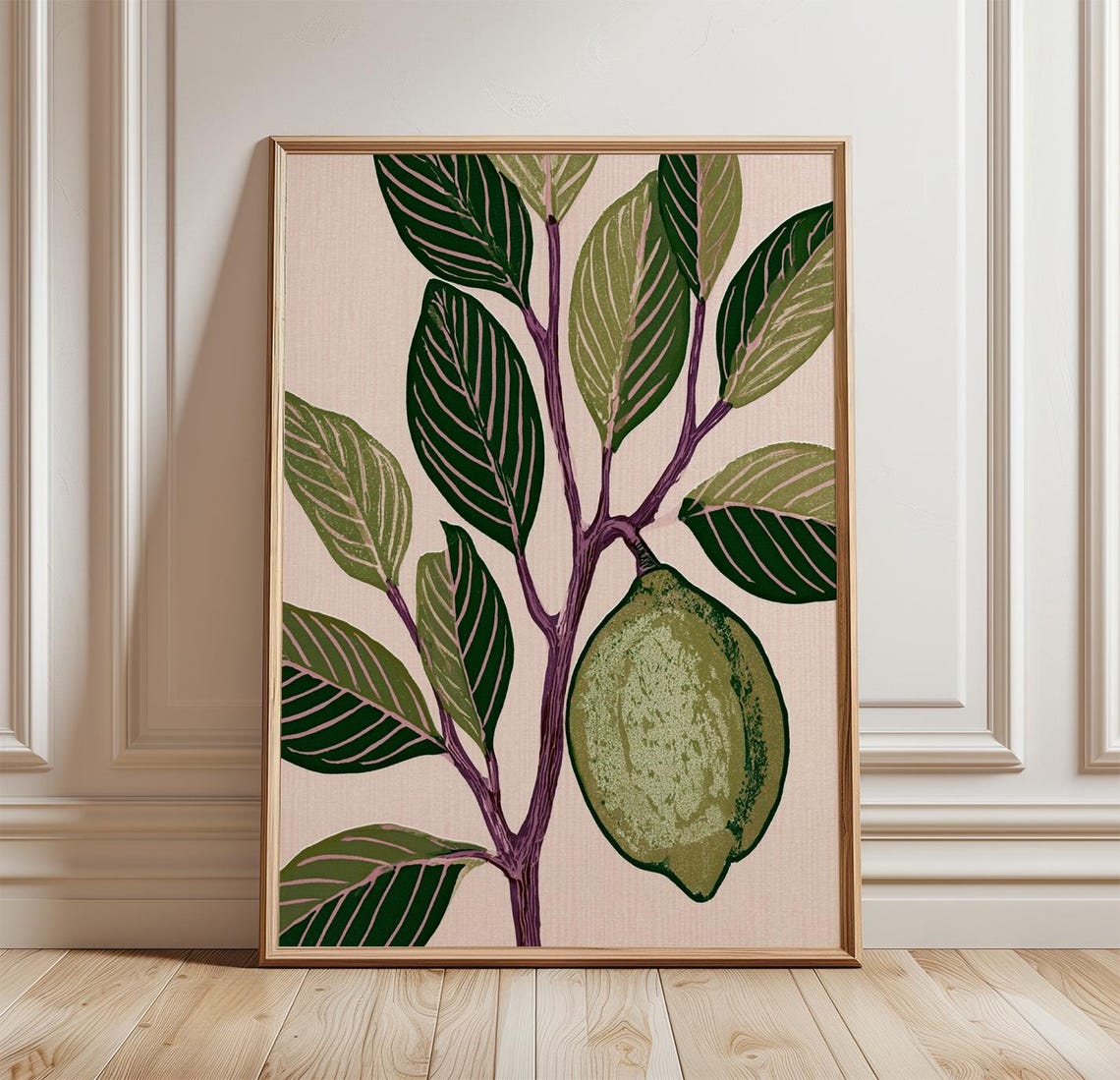Lime Botanical Poster, Green Paper Wall Art