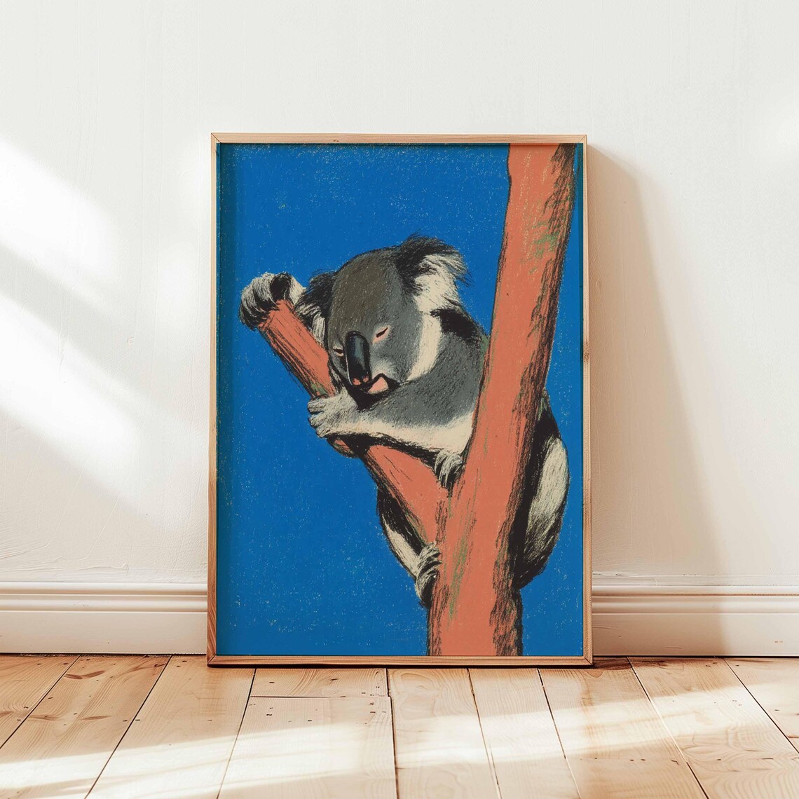Sleeping Koala Vintage Wildlife Art Print Blue Australian Animal Decor
