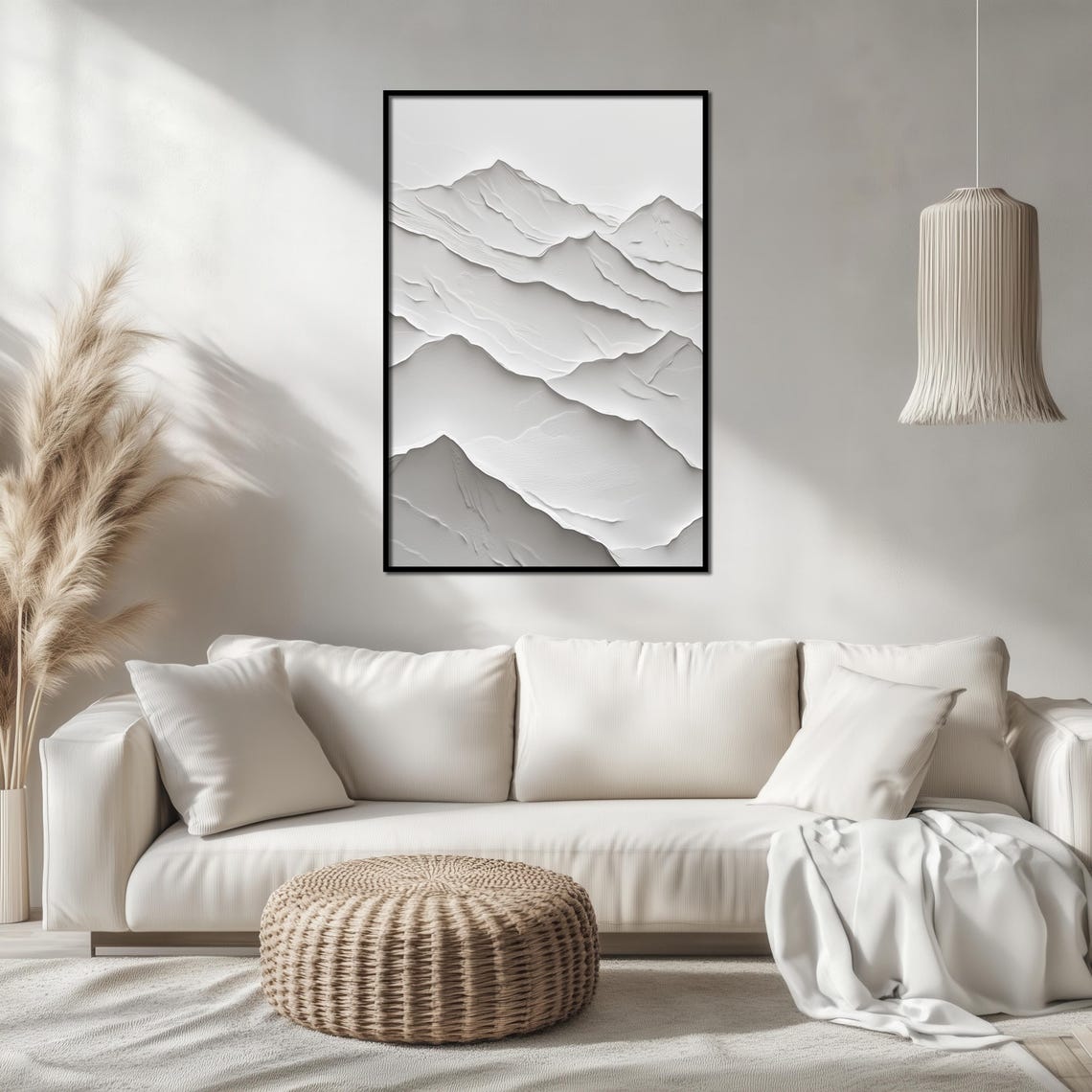 Minimalist White Textured Mountain Range Art Print Serene Nature Wall Art Premium Interior Dcor Minimalist Wall Art Gallery Art - Image 2
