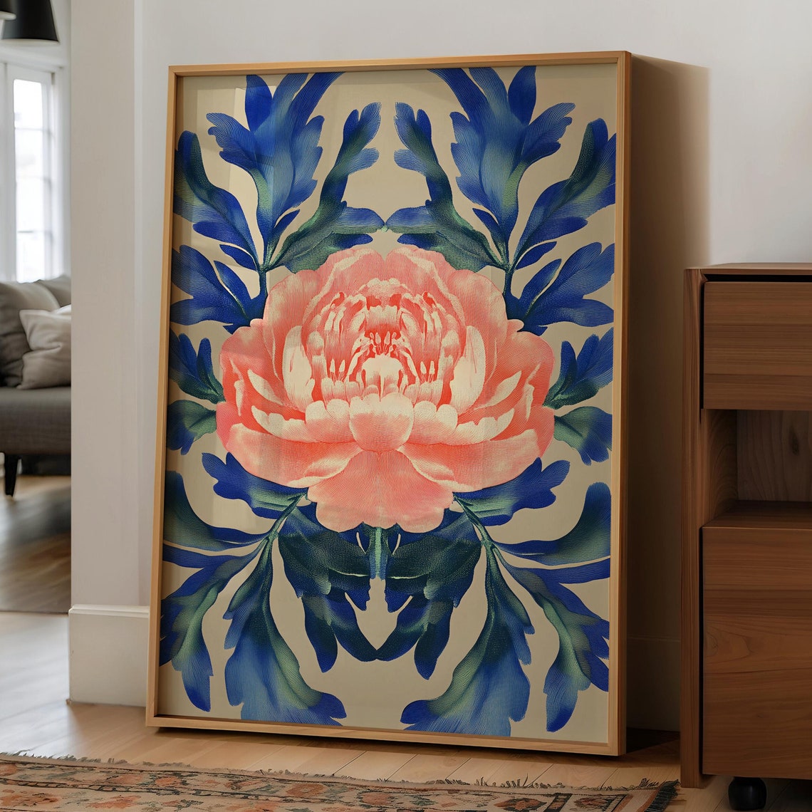 Vintage Peony Print Peonies Wall Art Maximalist Flowers Art Linocut Print Moody Floral Print Abstract Flower Poster Antique Flower Painting - Image 4