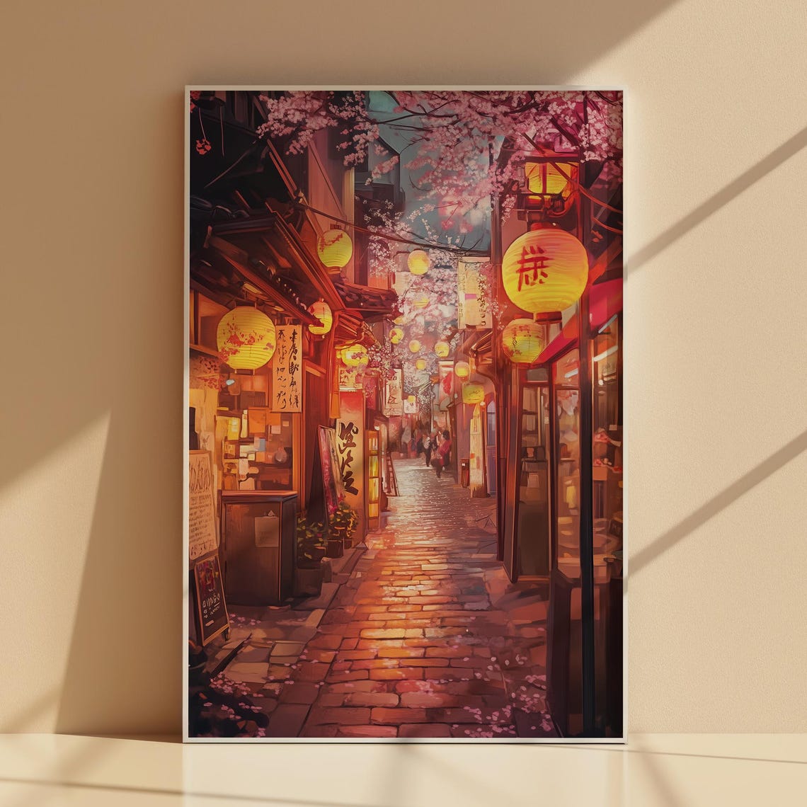 Tokyo Lantern Alley Cherry Blossoms Dusk Anime Street Poster - Image 2