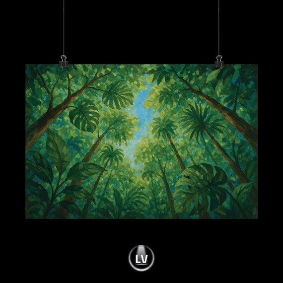 Tropical Jungle Canopy Art Poster Monstera Palm Green Foliage Wall Decor Home