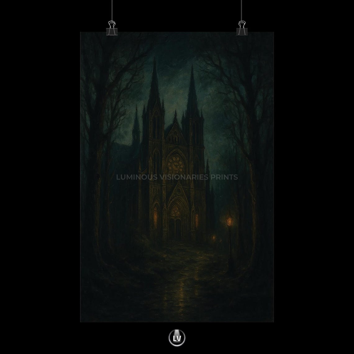 Moonlit Gothic Cathedral Dark Vintage Cathedral Night Poster