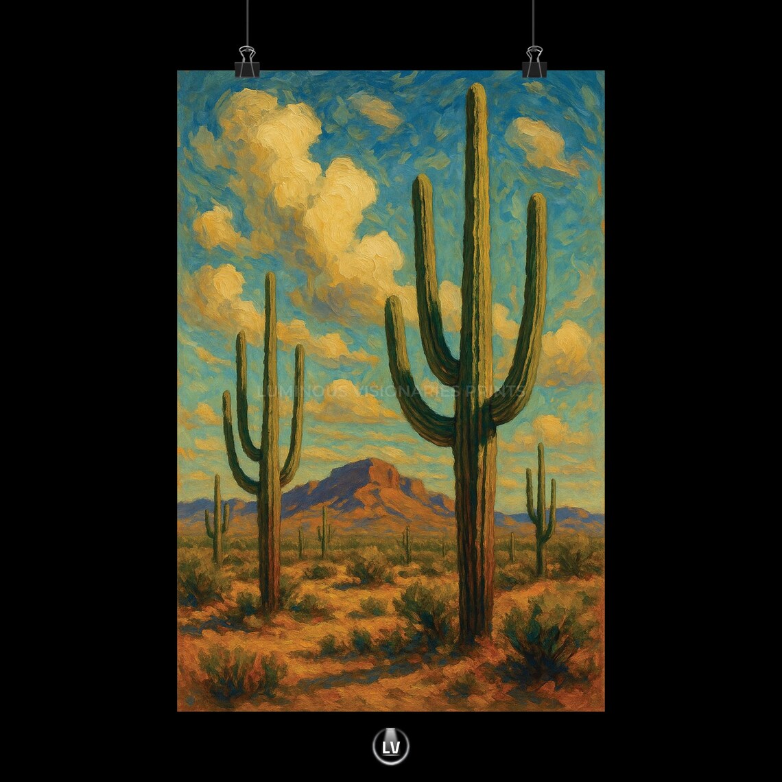Saguaro Cactus Desert Sunset Mountains Boho Southwest Landscape Painting Poster
