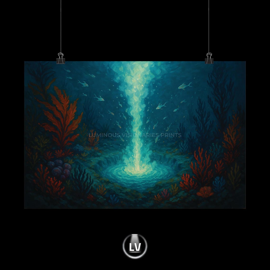 Underwater Light Shaft Coral Reef Fish Deep Ocean Art Poster