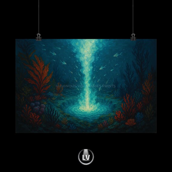 Underwater Light Shaft Coral Reef Fish Deep Ocean Art Poster
