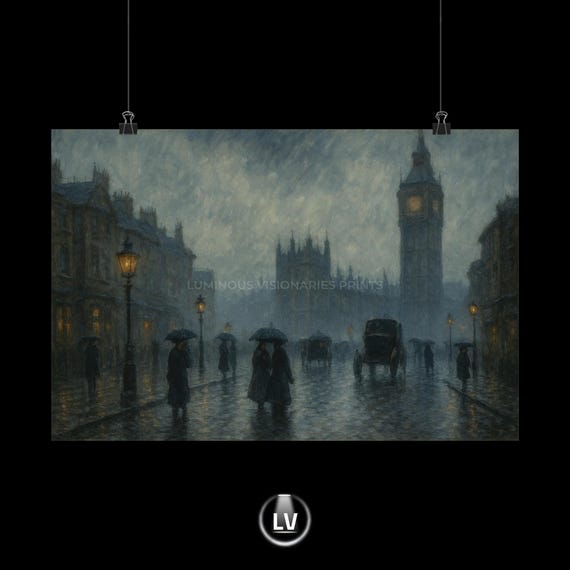 Elegant Matte Horizontal Posters Vintage London Art Rainy Cityscape Home Decor Wall Gift For Lover Interior Design Apacs 16