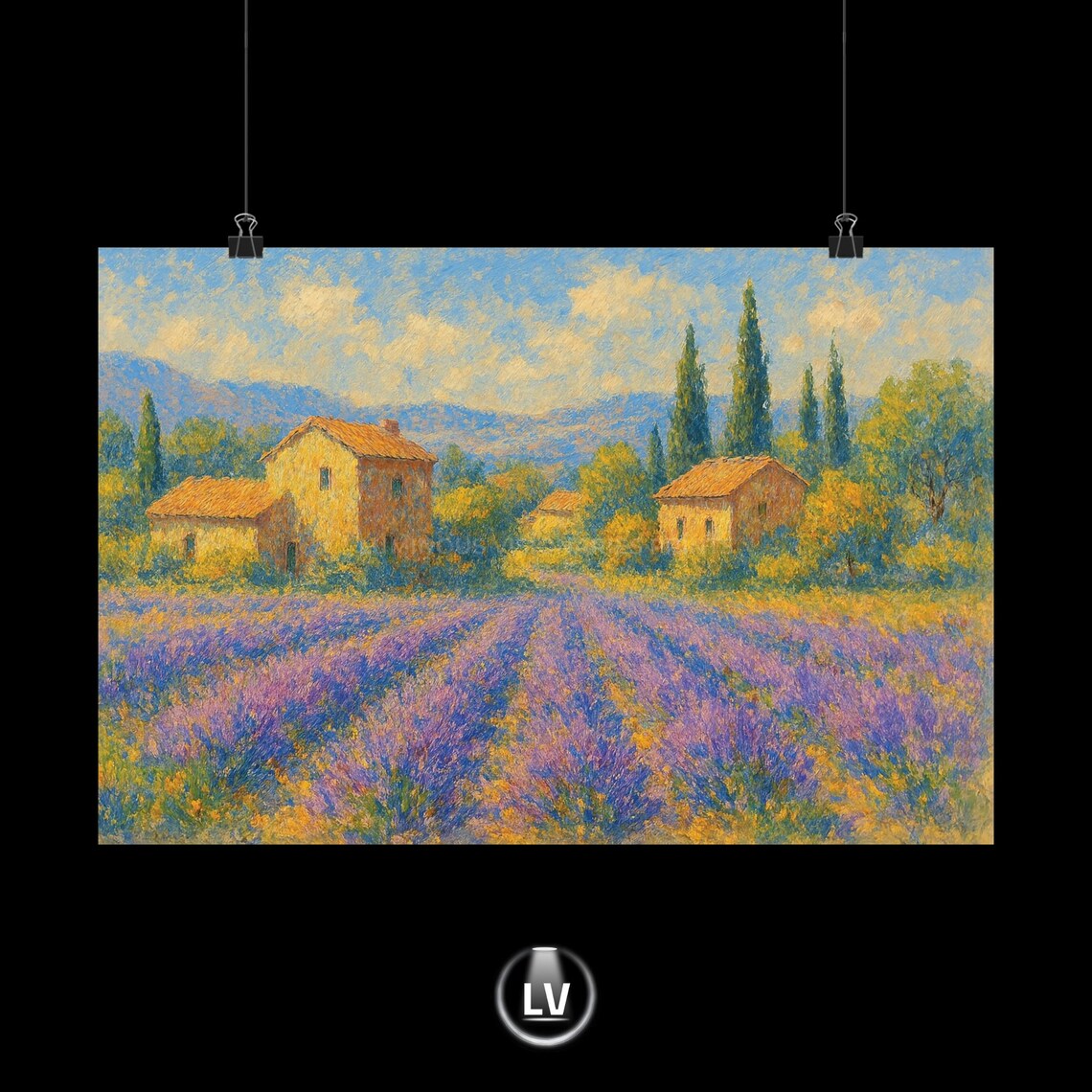 Provence Lavender Fields Farmhouse Oil Painting Poster French Country Art