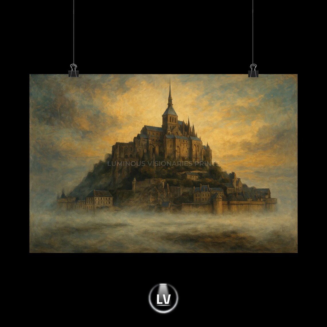 Mont Saint Michel Abbey Island Misty Dawn Oil Painting Poster