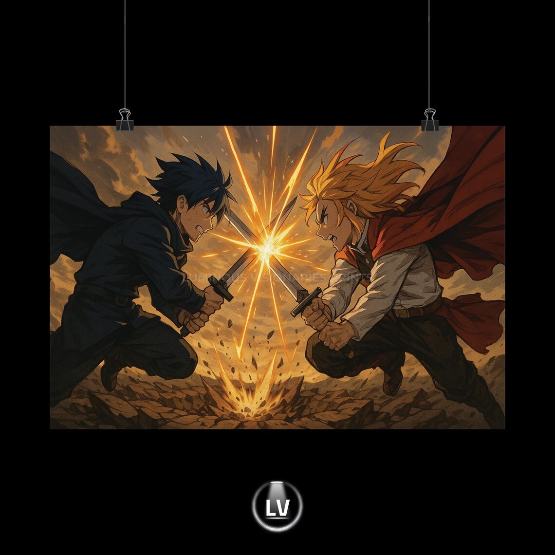 Epic Anime Sword Battle Art Poster Clash Of Warriors Wall Decor Gamer Room Gift