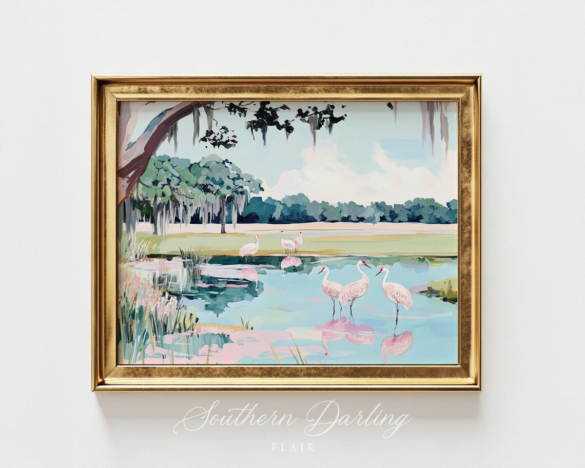 Sandhill Cranes Florida Park Art Print, Grandmillennial Style