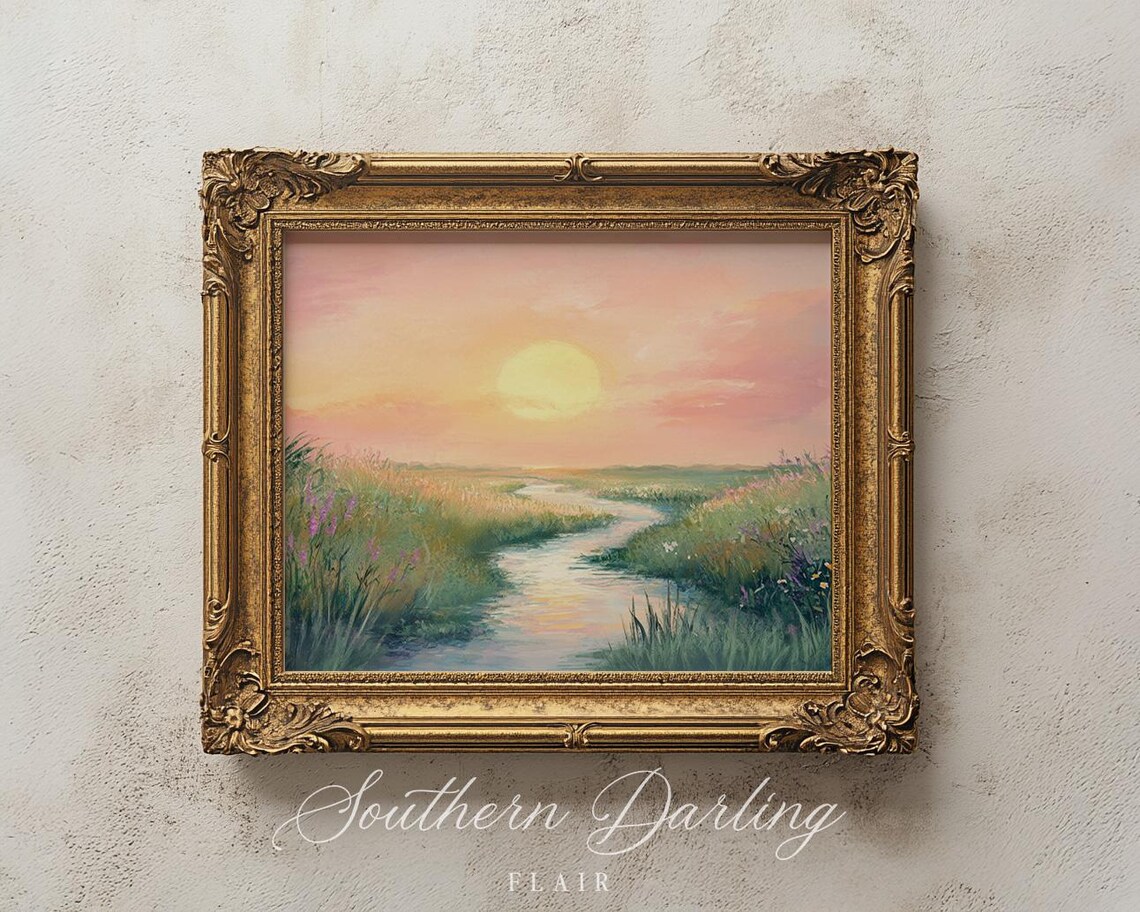 Pastel Marsh Sunset, Vintage Coastal Water Art Print - Image 2