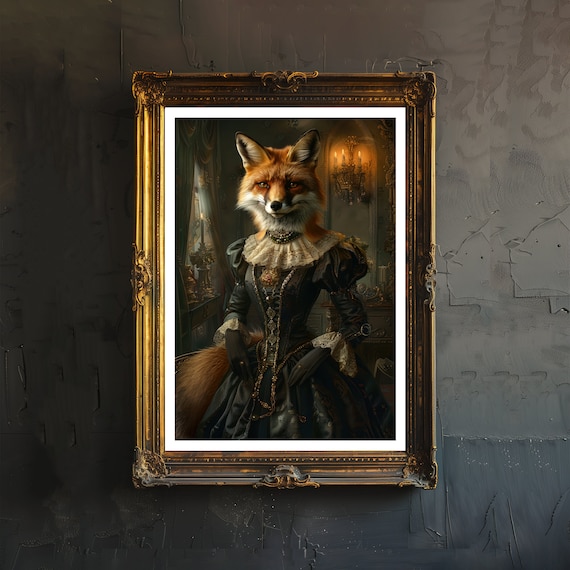 Red Fox Lady In Victorian Lace Dress Gothic Animal Portrait Poster