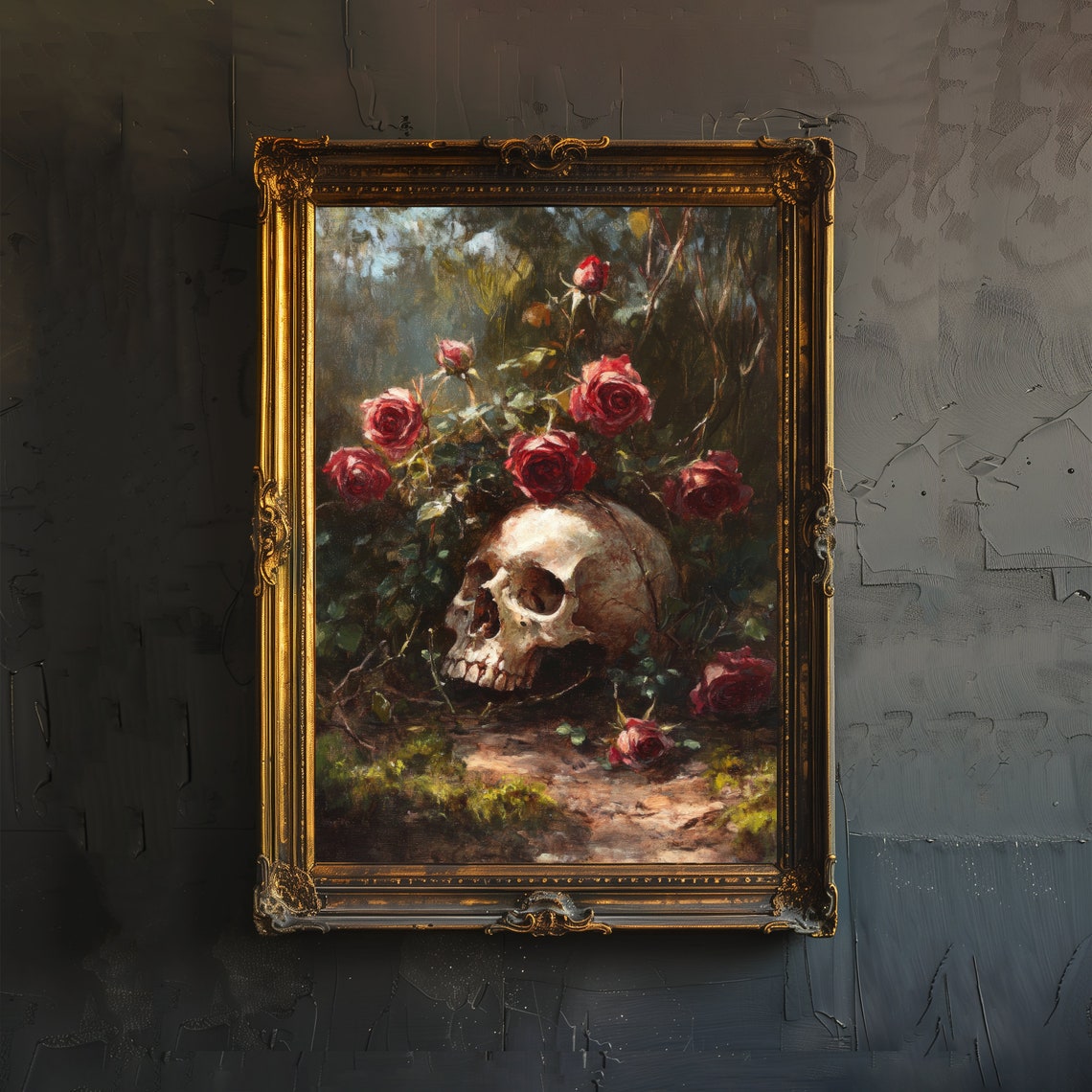 Skull and Roses Dark Academia Gothic Art Print