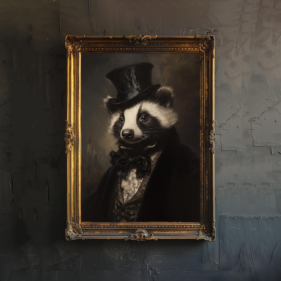Badger Gentleman Top Hat Bow Tie Victorian Whimsical Portrait Art Poster