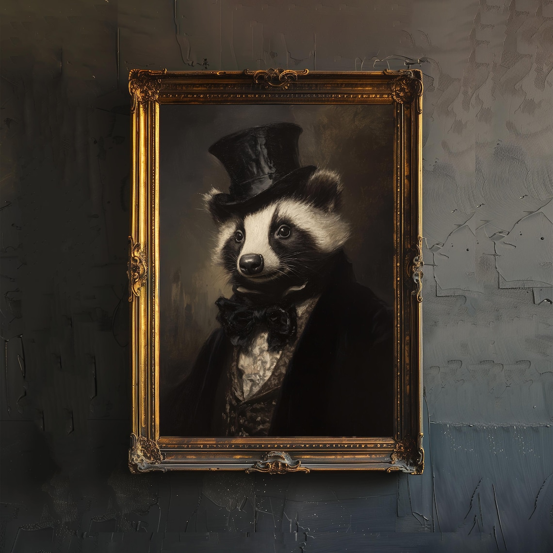 Badger Gentleman Top Hat Bow Tie Victorian Whimsical Portrait Art Poster
