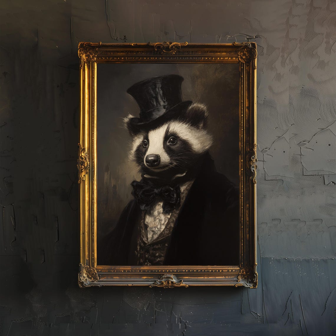 Victorian Badger In Suit Poster Dark Academia Art Whimsical Decor Antique Animal Illustration Vintage Wall Rustic