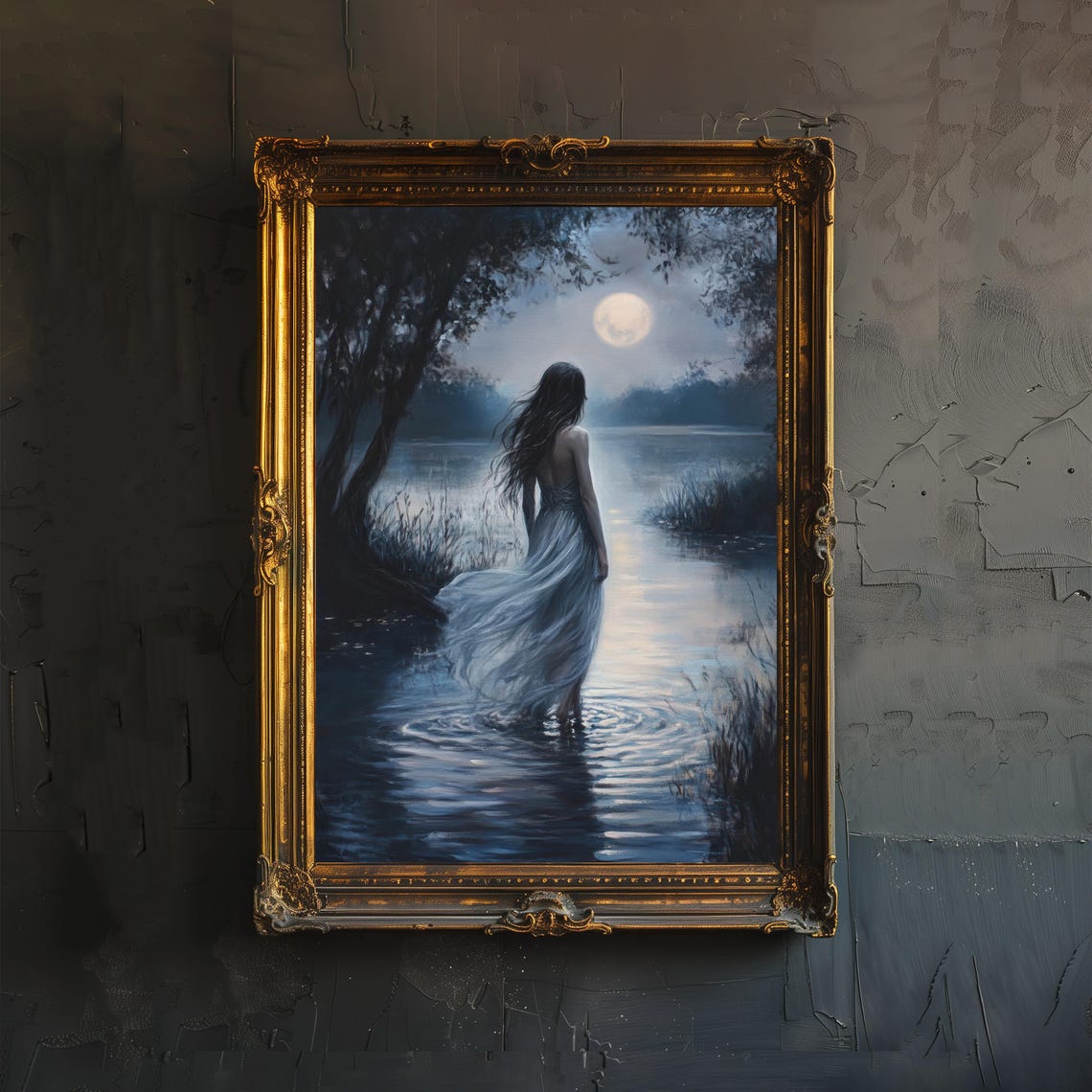 Ophelia In Moonlit Water Dark Academia Gothic Victorian Art Poster