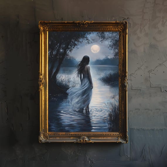 Ophelia Dark Academia Print Victorian Art Gothic Decor Antique Oil Painting Poster Rustic Vintage Wall