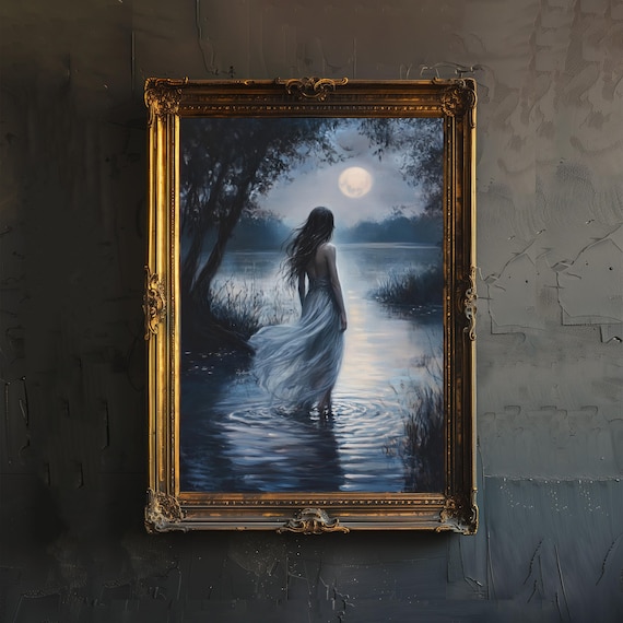 Ophelia In Moonlit Water Dark Academia Gothic Victorian Art Poster