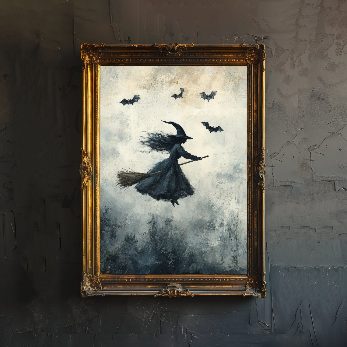 Witch On Broomstick, Dark Academia Gothic Art Print
