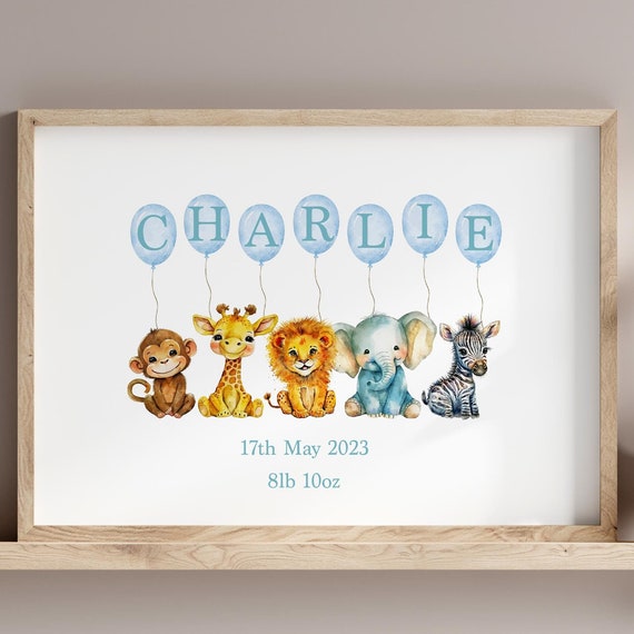 Personalised Wall Art Print Baby Animals Home Decor Wall Decor Nursery Kids Wall Art