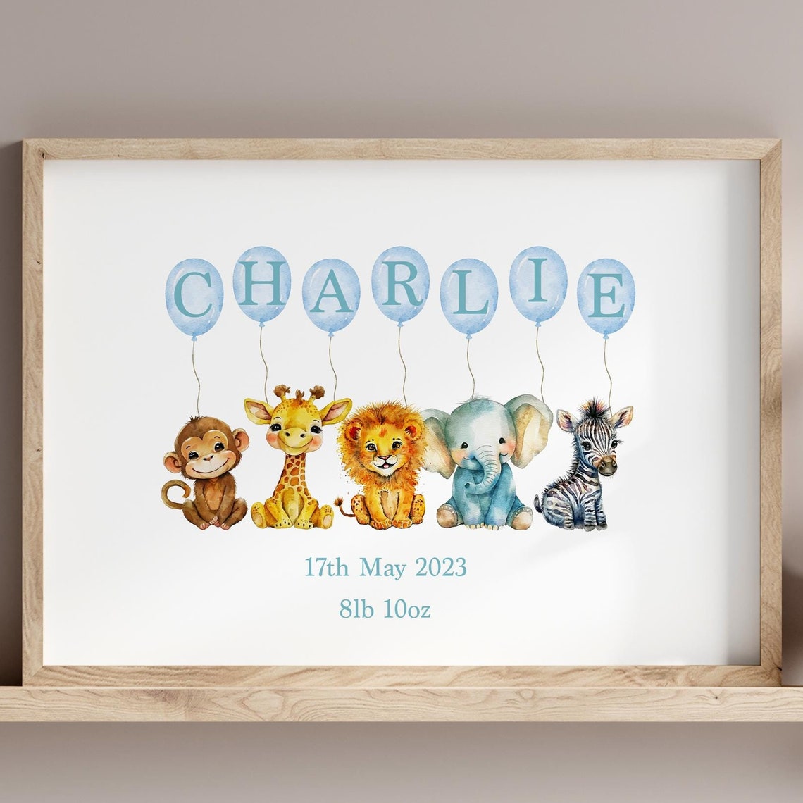 Personalised Wall Art Print Baby Animals Home Decor Wall Decor Nursery Kids Wall Art