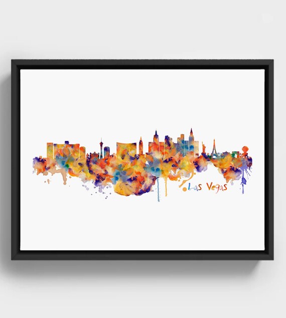 Las Vegas Skyline Watercolor Vibrant Nevada Wall Art City Of Lights Gift Instant