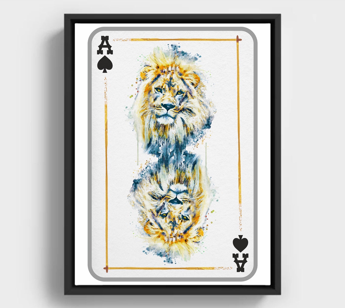 Ace Of Spades Watercolor Lion Playing Card Gambler Art Poster