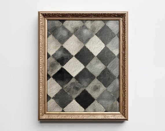 Dimond Checker Print Modern Checkered Moody Wall Art Trendy Abstract Gray Cute Instant