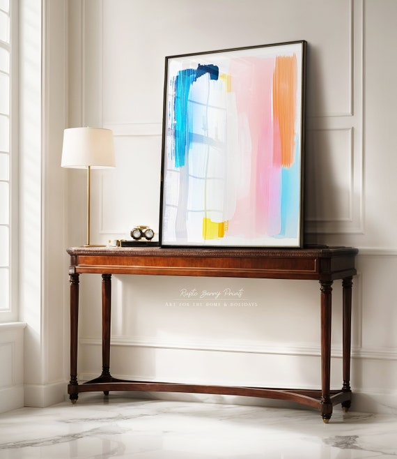 Vibrant Abstract Wall Art Abstract Painting Modern Art Print Blue Pink Orange Bold Colorful Instant