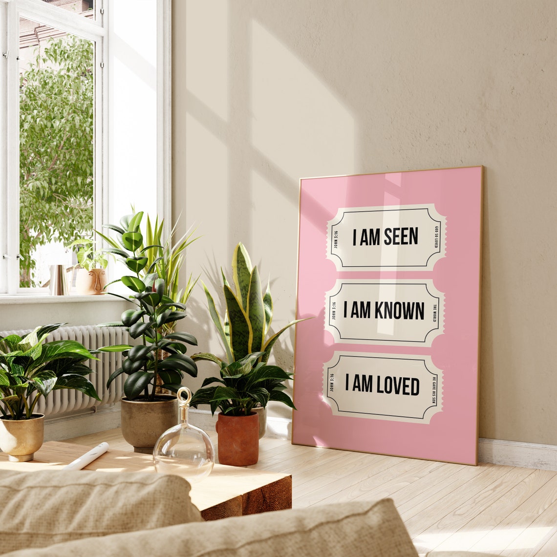 I Am Seen Known Loved Pink Ticket Stub John 316 Affirmation Poster - Image 4