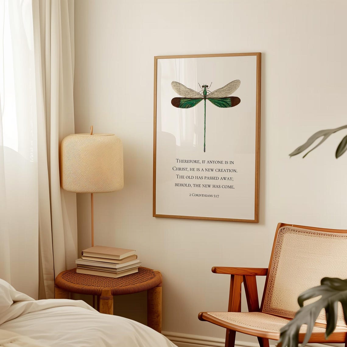 New Creation 2 Corinthians 5:17 Green Dragonfly Illustration Poster - Image 2